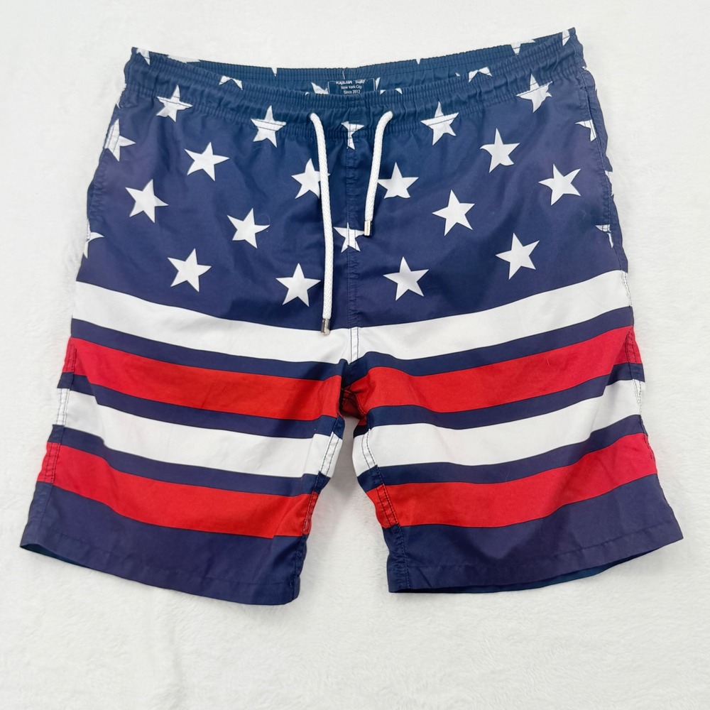 Kailua Surf Swim Shorts Mens Large Blue Red White Excellent American Flag Trunks